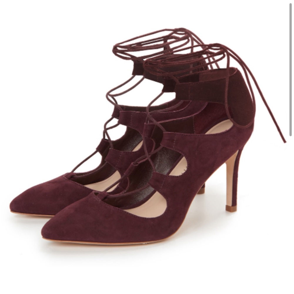 Loeffler Randall DELFINE BORDEAUX LACE-UP HEELS Stiletto Kid Suede 6B